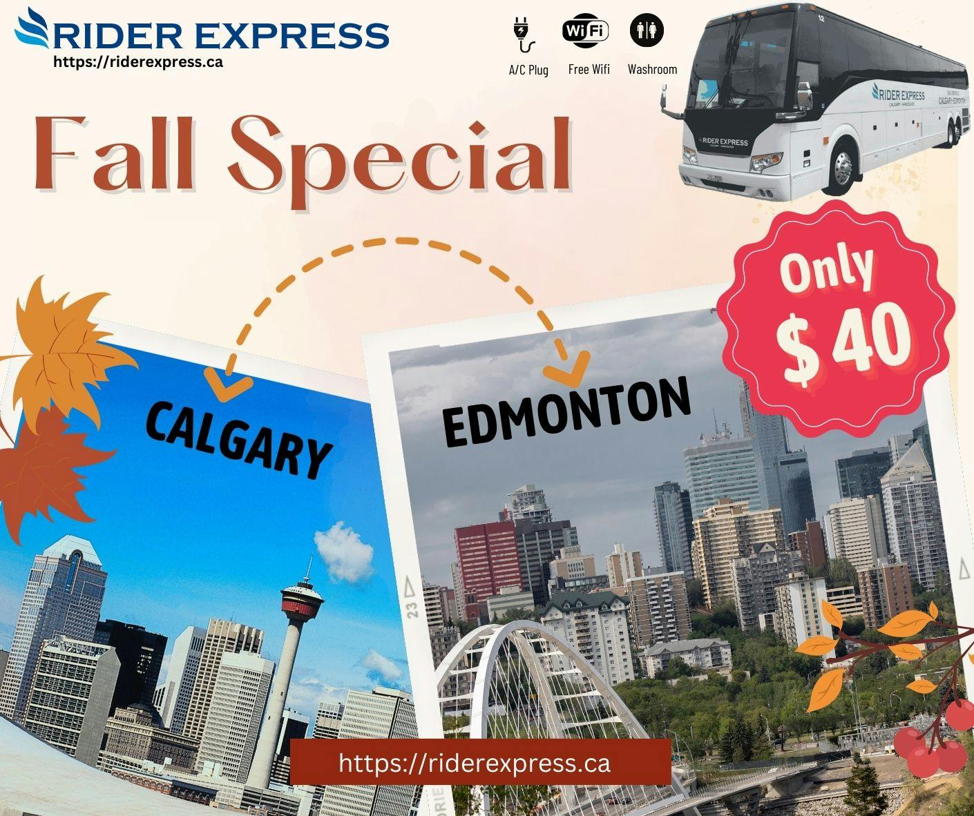 Fall Special Bus Travel Discount, Only $40 CAD Between Calgary And Edmonton with Rider Express