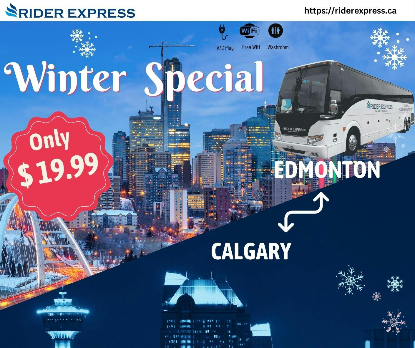 Winter Special For Edmonton ⇔ Calgary Buses For Only $19.99 with Rider Express